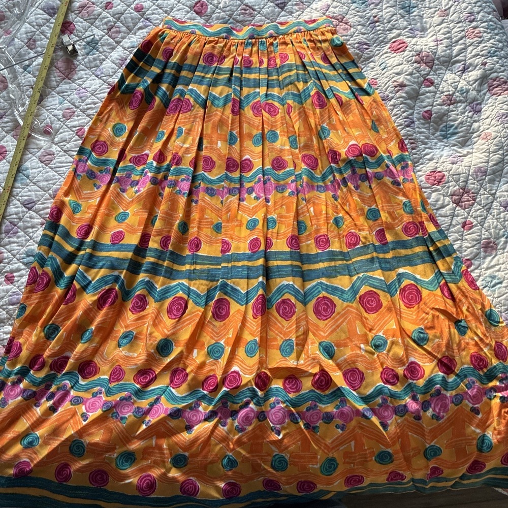 VTG Miss O By Oscar De La Renta Pleated Midi Aztec Skirt RUNS SMALL Size 6 Boho - Picture 14 of 14